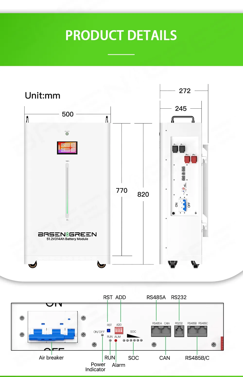 GreenBasen zidna 51,2V 314Ah 16 kWh - slika 8