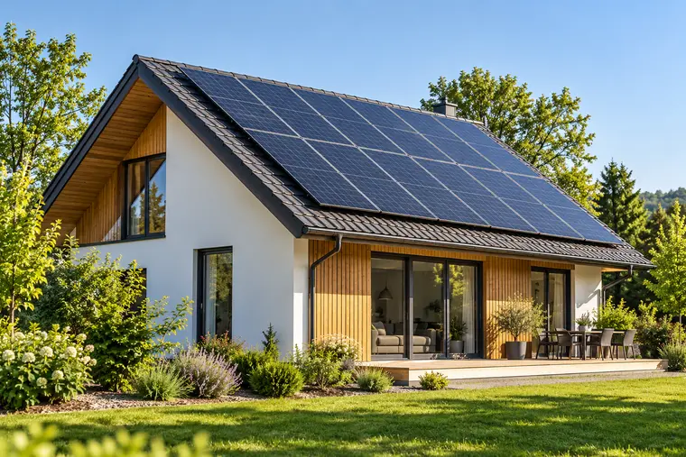 Porodična kuća sa solarnim panelima na krovu