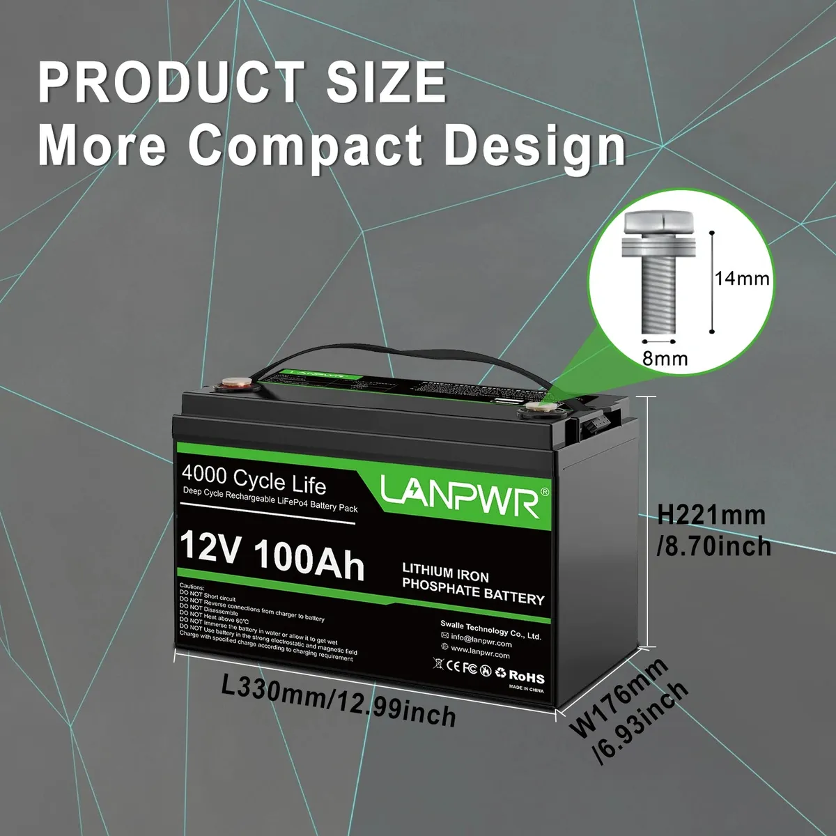 LANPWR 12V 100Ah LiFePO4 Group 31 Bluetooth - slika 3