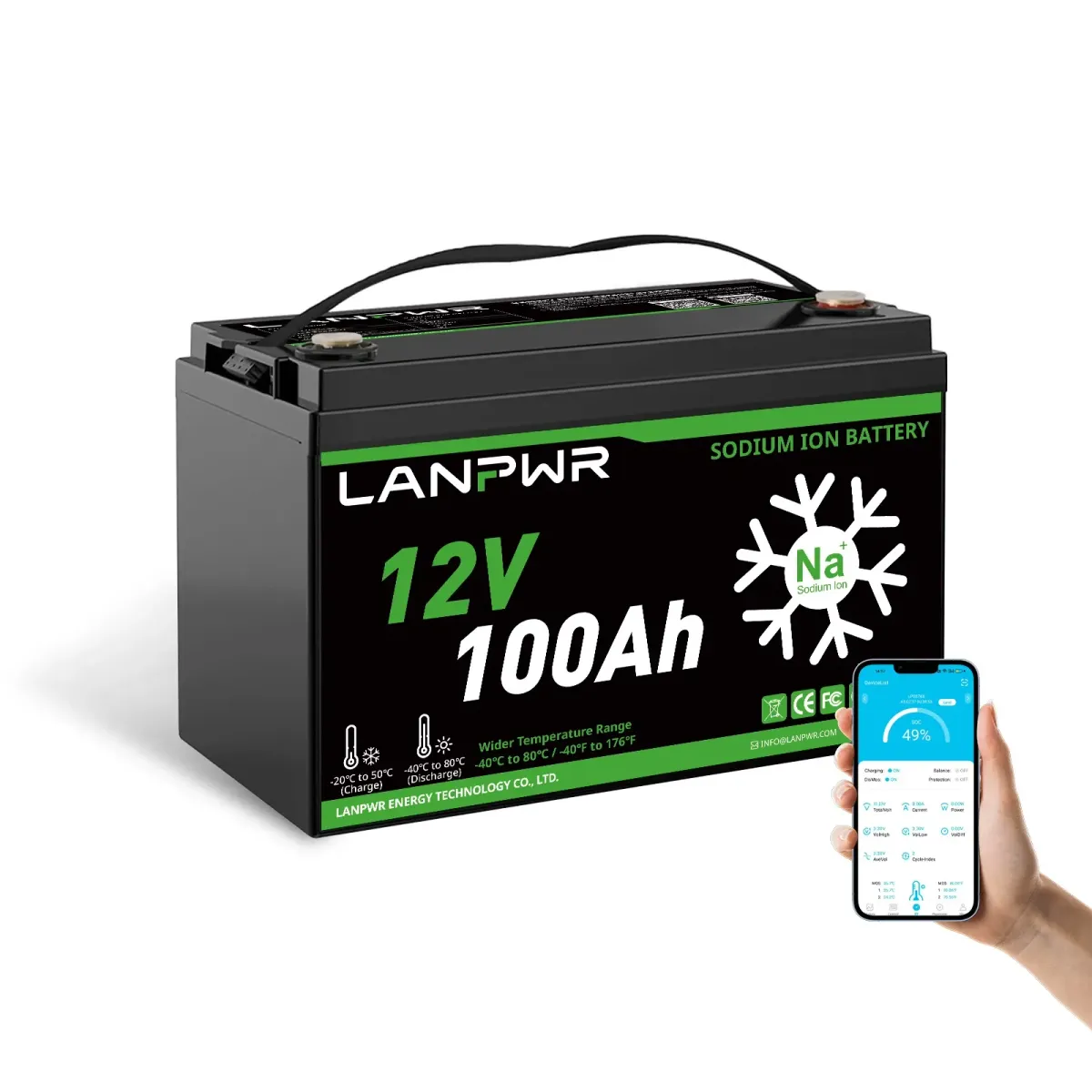 LANPWR 12V 100Ah natrijum-jonska Bluetooth