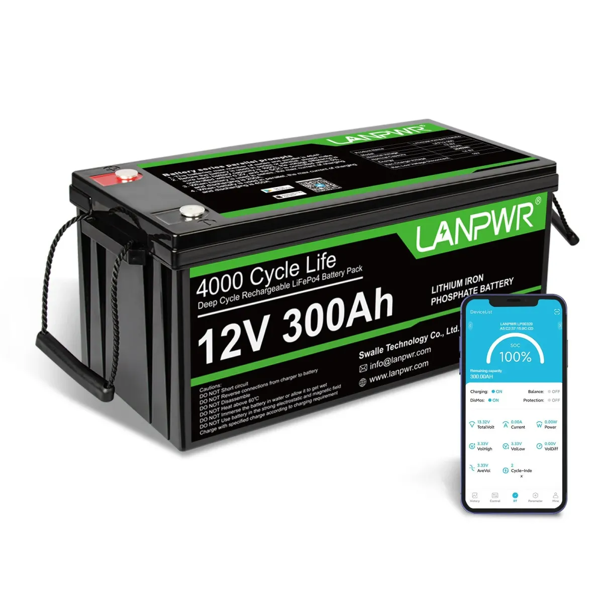 LANPWR 12V 300Ah LiFePO₄ Bluetooth