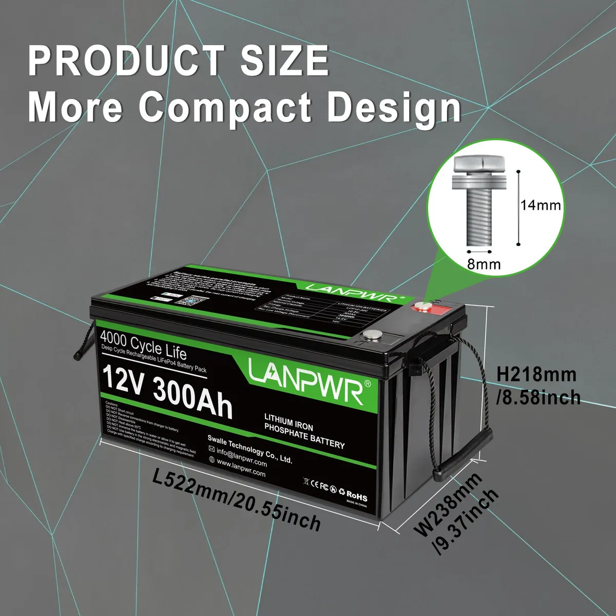 LANPWR 12V 300Ah LiFePO4 Bluetooth - slika 2