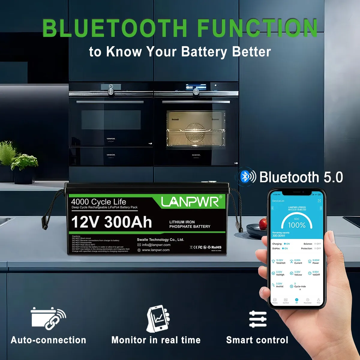 LANPWR 12V 300Ah LiFePO4 Bluetooth - slika 3