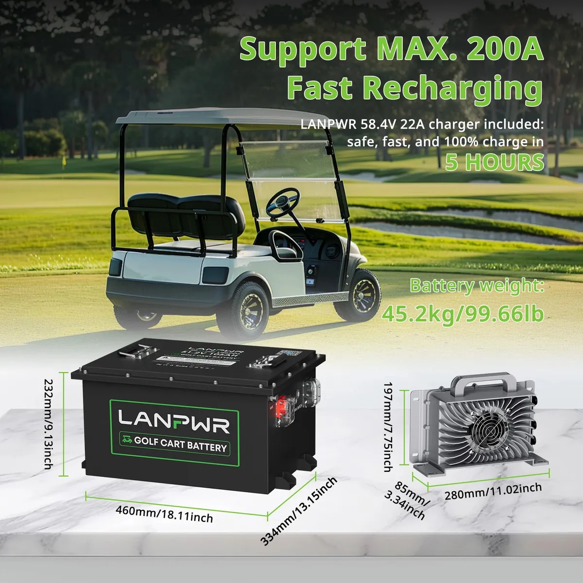 LANPWR 48V 105Ah Golf Cart baterija - slika 6