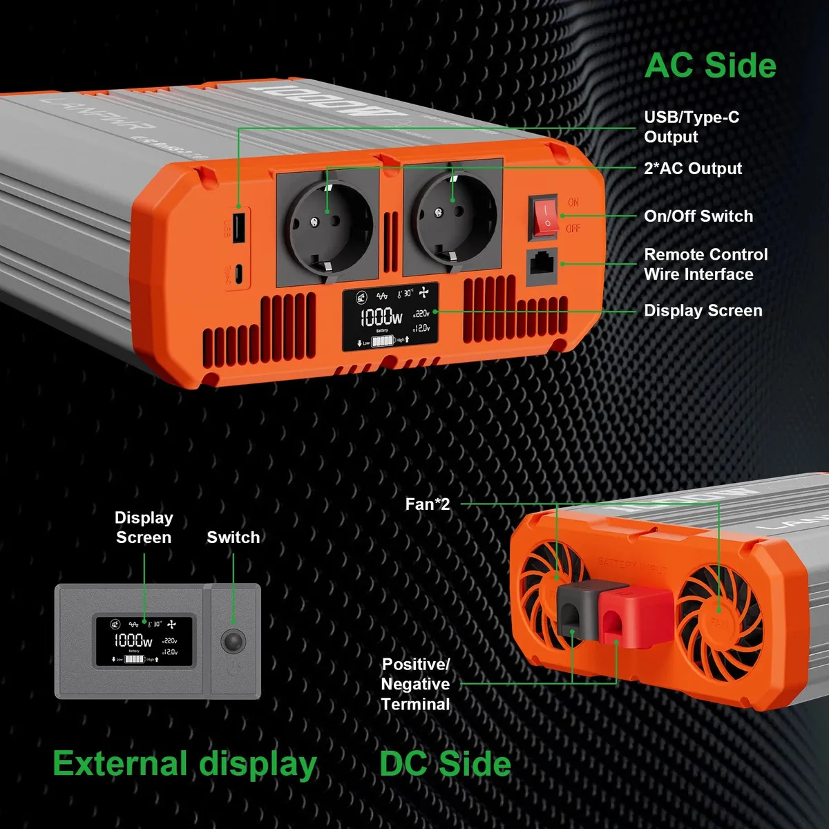 Inverter LANPWR 1000W 12V - slika 2